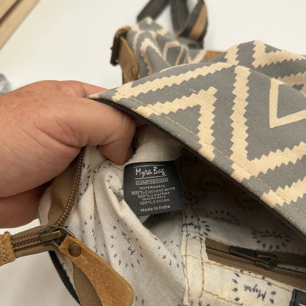 Myra Bag Backpack Artist's Impression Upcycled Canvas Leather Cowhide Gray OS
